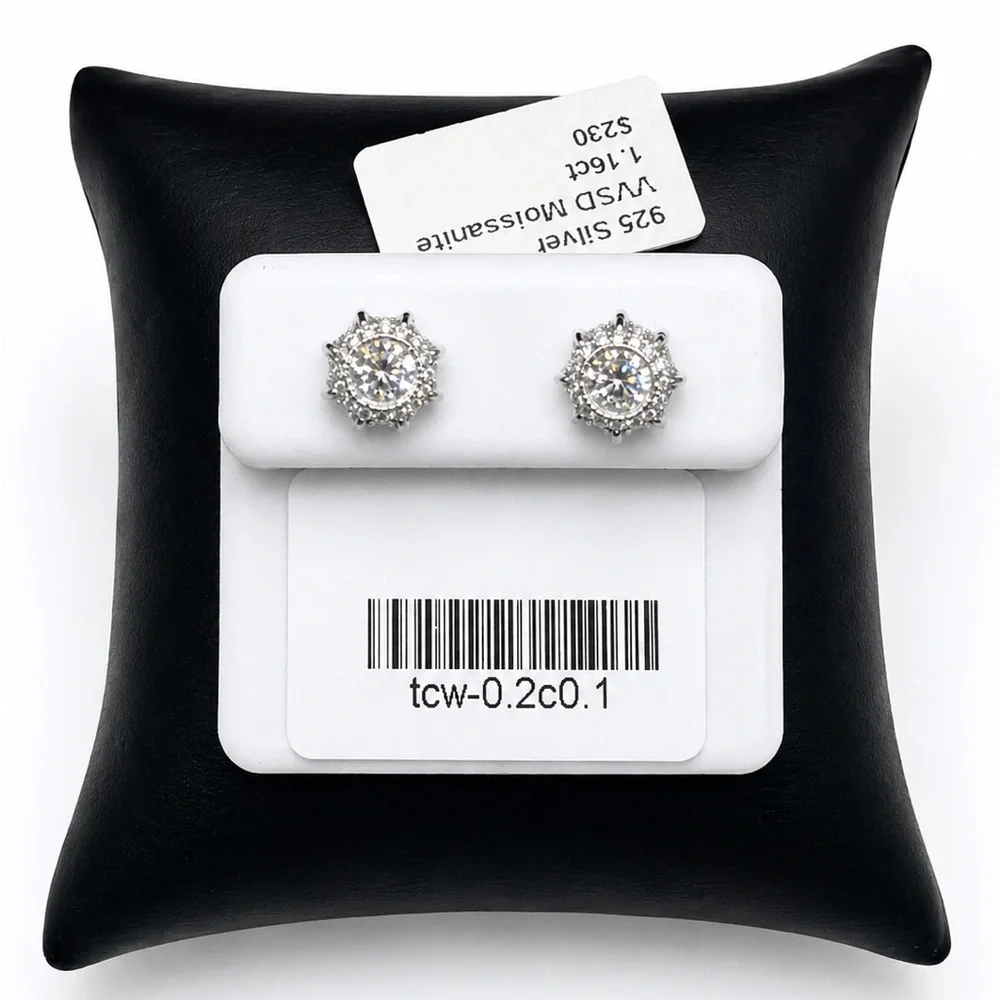 925 Sterling Silver 1.16CT MOISSANITE Halo Stud Screw Back Earrings